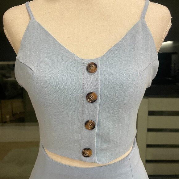 Love & Other Things Blue Two-Piece Set – Button Front Crop Top & Skirt | Size S - Picture 2 of 10
